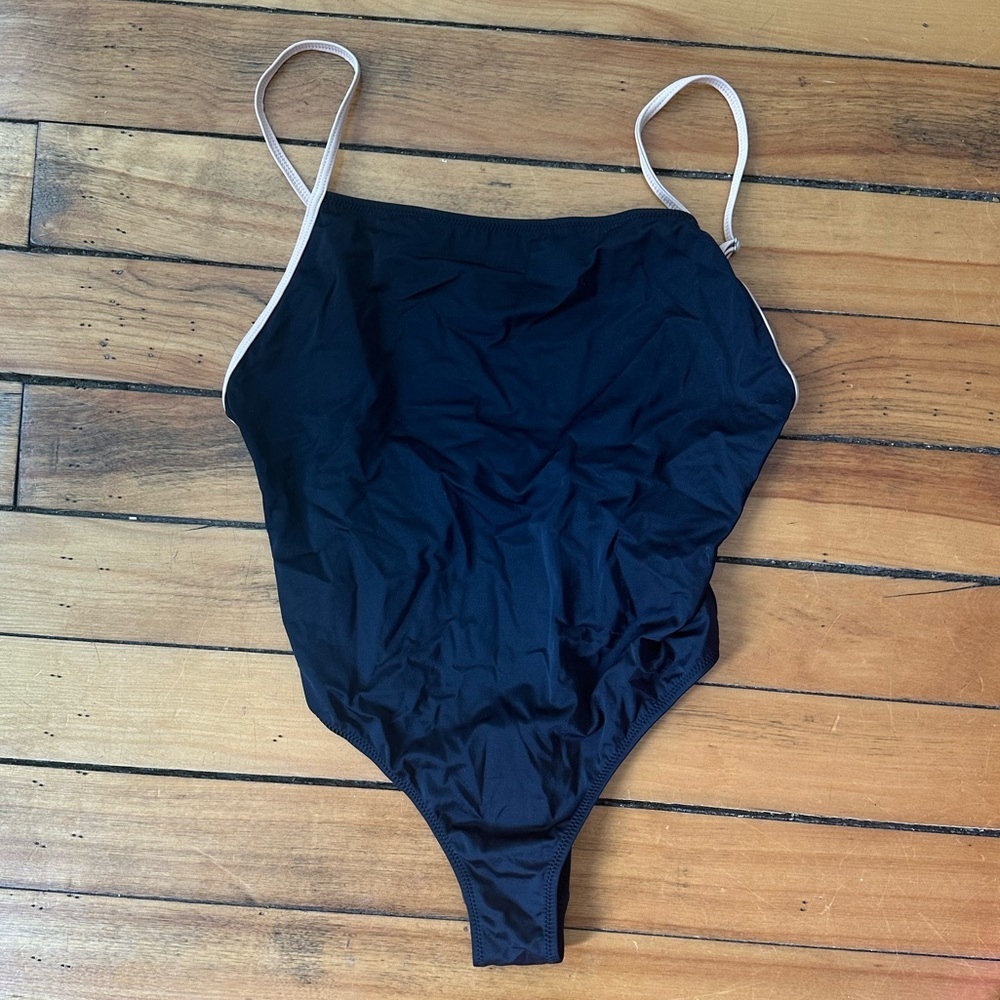 Solid + Striped Black Low Back Swimsuit - image 1